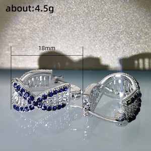 Geometric Cross Shaped Hoop Earrings for Women Luxury Inlaid Blue/White Cubic Zirconia Temperament Fashion Jewelry