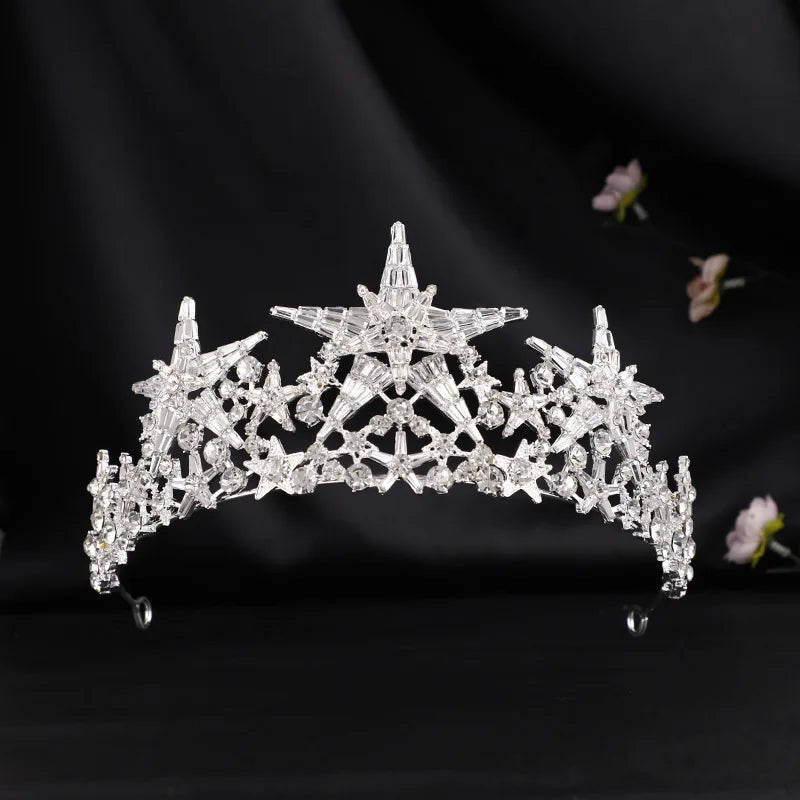 Luxury Crystal Wedding Hair Tiara Rhinestone Bridal Tiara Crown Silver Color Diadem Veil Tiaras Bride Hair Accessories Headpiece - EUFASHIONBAGS