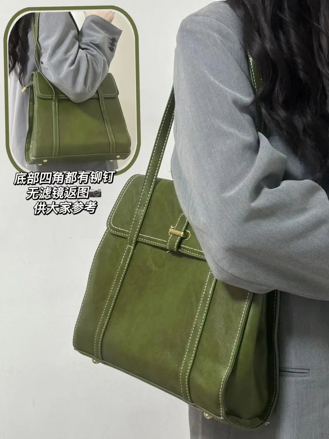 Green Vintage Handbags Women High Street Pu Leather Large Casual Shoulder Tote Bag Female Y2k Handbag Aesthetic - EUFASHIONBAGS