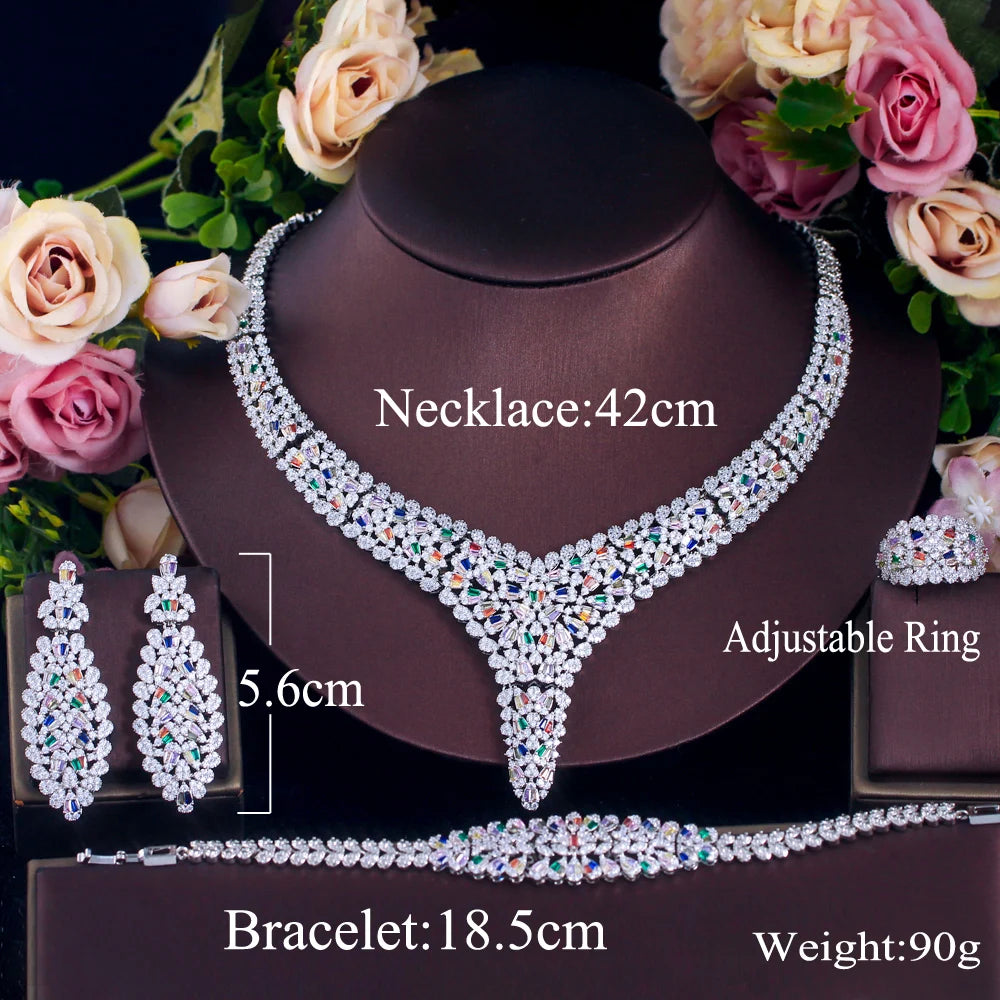 Luxury Chunky Multi Color Cubic Zirconia Pave Women Wedding Party Bridal Jewelry Sets Dubai 4pcs Accessories - EUFASHIONBAGS