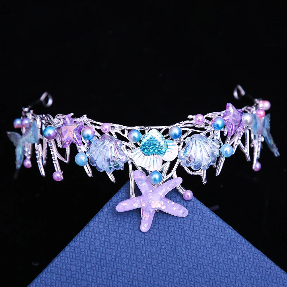 New Handmade Mermaid Crown Halloween Ocean Style Costume Seashell Starfish Hair Accessories for Women Girl Birthday Party Tiaras - EUFASHIONBAGS