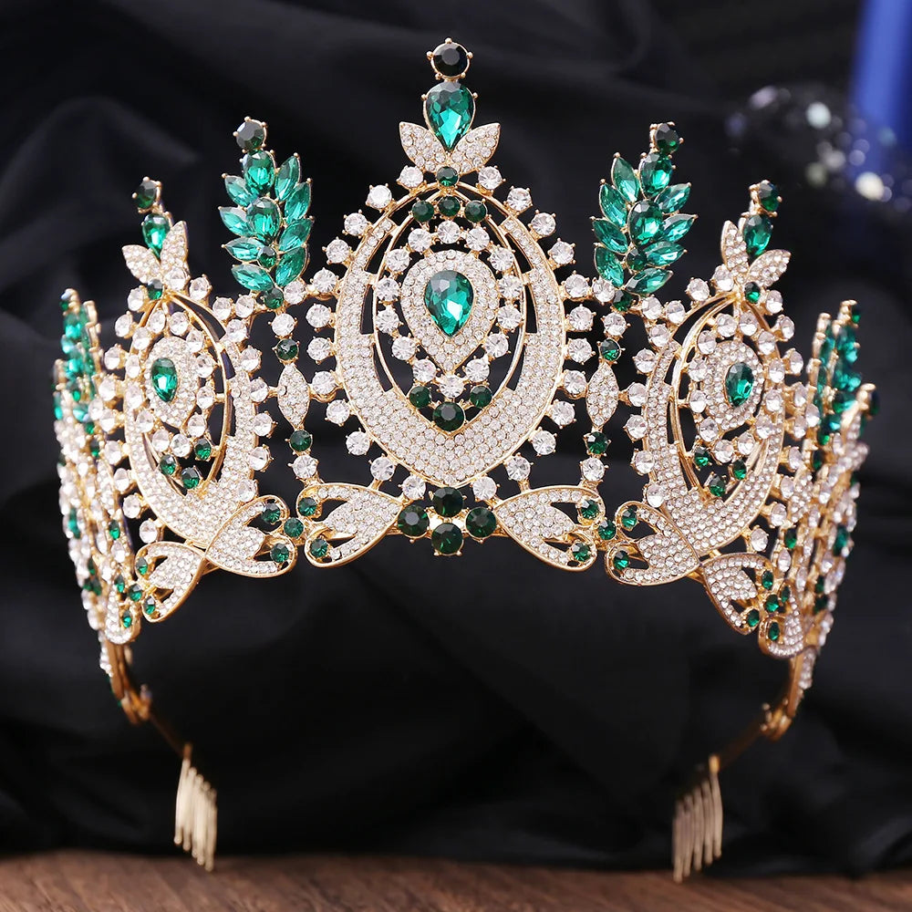 Luxury Big Crown Rhinestone Crystal Tiaras With Combs for Bride Diadem Princess Wedding Crowns Pageant Hair Jewelry Accessories - EUFASHIONBAGS