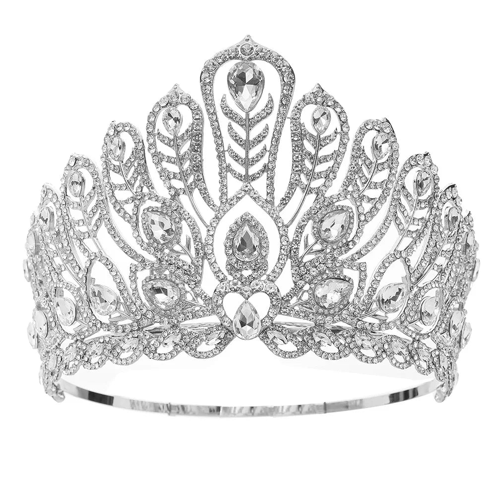 Baroque Miss Universe Paraguay Angola Big Round Crystal Wedding Crowns Rhinestone Banquet Tiaras Party Costume Hair Accessories - EUFASHIONBAGS