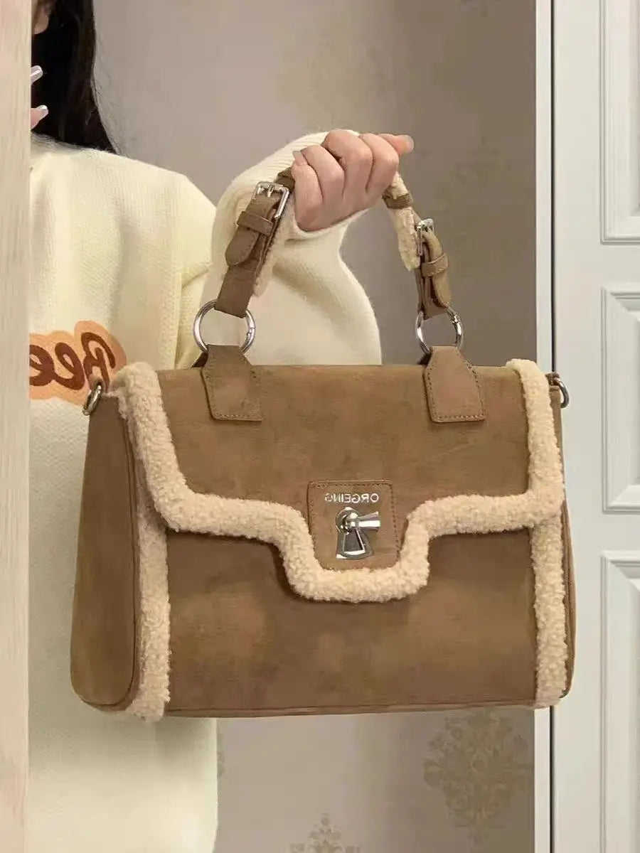 Vintage Brown Tote Bag Women Autumn Winter New Handle Large Shoulder Bag Female Casual Crossbody Bags Briefcase - EUFASHIONBAGS