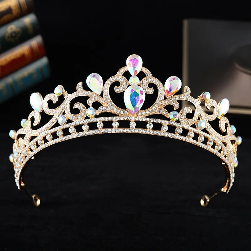 Blue Opal Crystal Bridal Tiaras and Crowns for Queen Bride Headwear Prom Diadem Wedding Crown Hair Jewelry Accessories - EUFASHIONBAGS