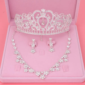 Gorgeous Heart Wedding Tiara Jewelry Sets Diadem Shiny Bridal Crown Queen Tiaras Shinning Rhinestone Crystal Hair Jewelry Sets