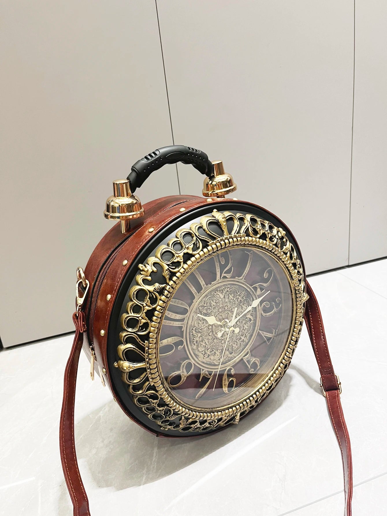 Luxury Designer Purses and Handbags Shoulder Bags funny clock-shaped bag funny Women's round bag pu leather Woman's bag - EUFASHIONBAGS