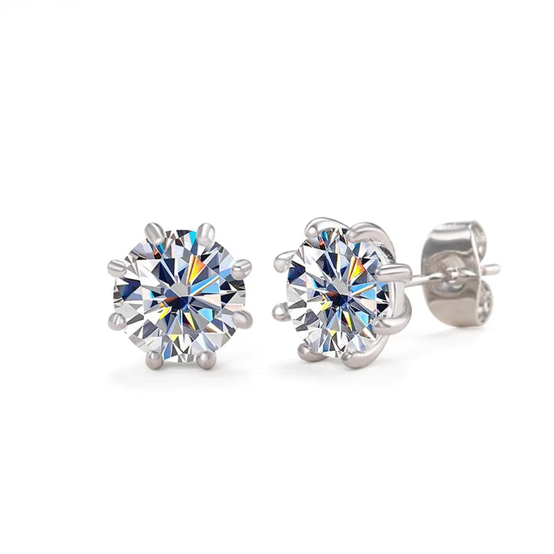 8 Claw Setting CZ Stud Earrings for Women Silver Color Crystal Earrings Simple and Elegant Female Ear Jewelry