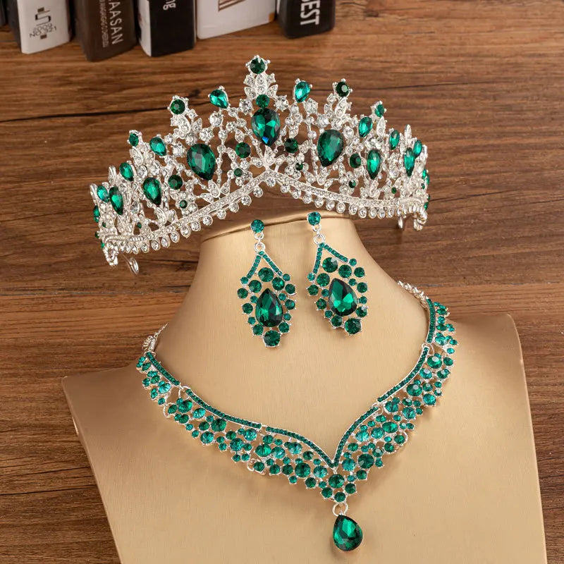 Baroque Crystal Water Drop Bridal Jewelry Sets Rhinestone Tiaras Crown Necklace Earrings for Bride Wedding Dubai Jewelry Set - EUFASHIONBAGS