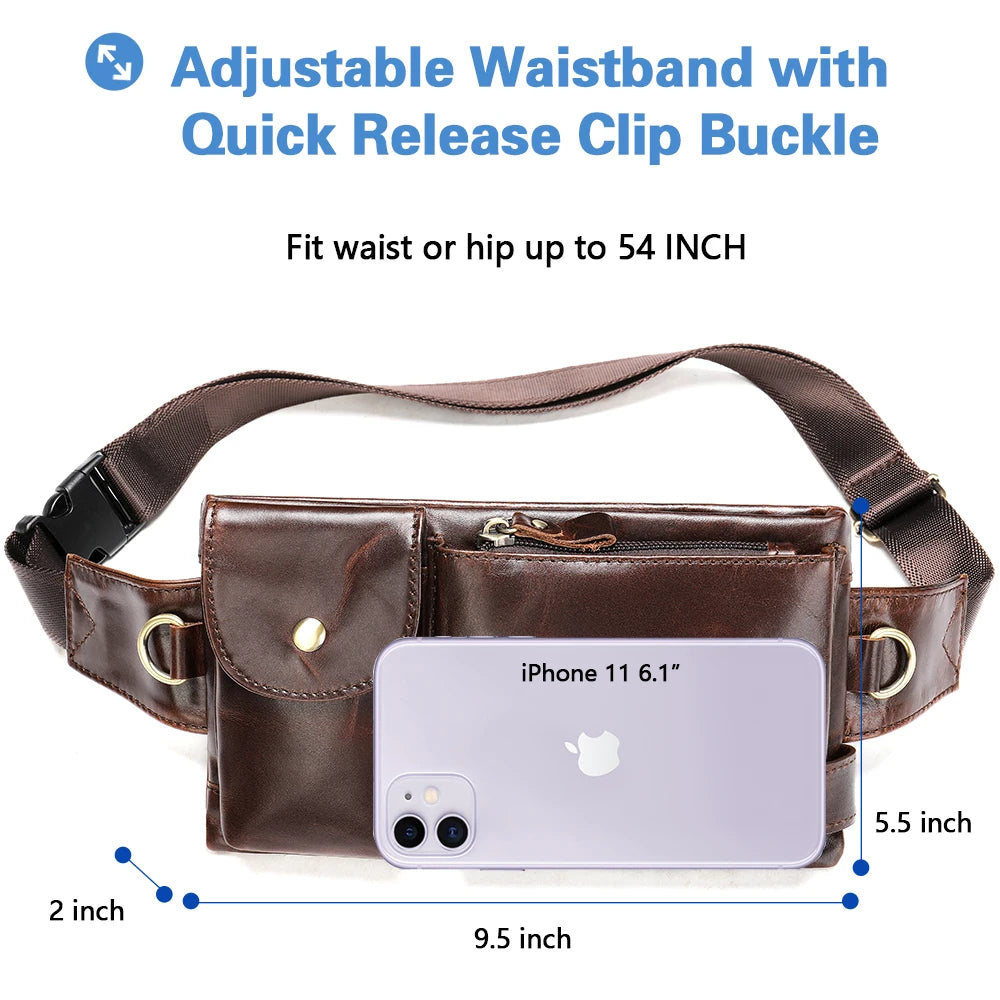 Genuine Leather Waist Packs Men Waist Bags Fanny Pack Belt Bag Phone Bags Travel Waist Pack Male Small Waist Bag Leather - EUFASHIONBAGS