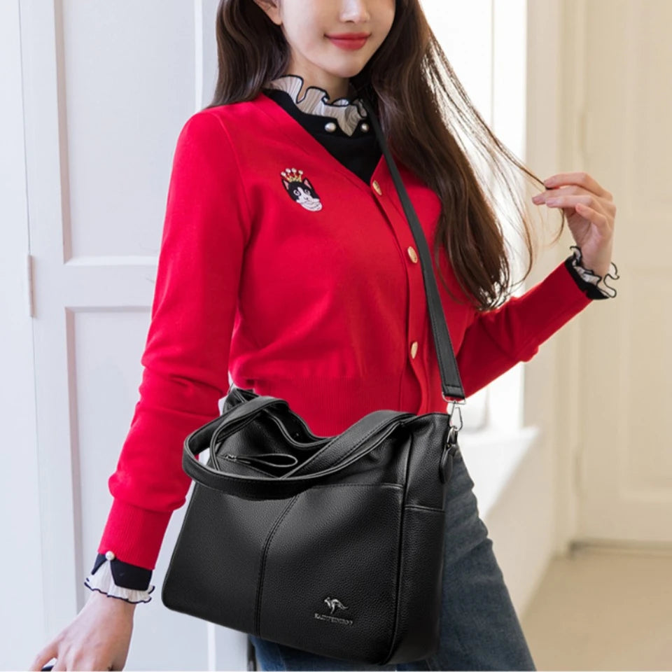 High Quality Soft Genuine PU Leather Messenger Bags Women Leather Handbag Luxury Satchel Female Shoulder Crossbody Sac Tote Bag - EUFASHIONBAGS