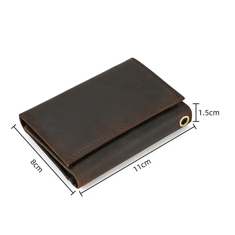 Cowhide Men's Wallet High Quality Vintage Genuine Leather Men Anti Theft Wallets With Chain Trifold Purse Card Holder