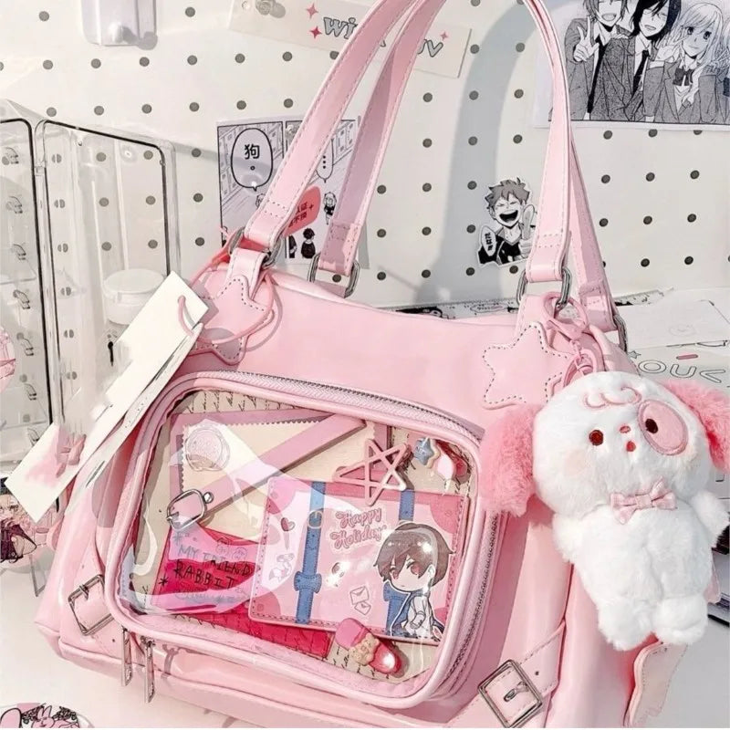 Pink Ita Bags Purse Women Lolita Shoulder Underarm Bag Japanese Transparent Large Handbag Y2k - EUFASHIONBAGS