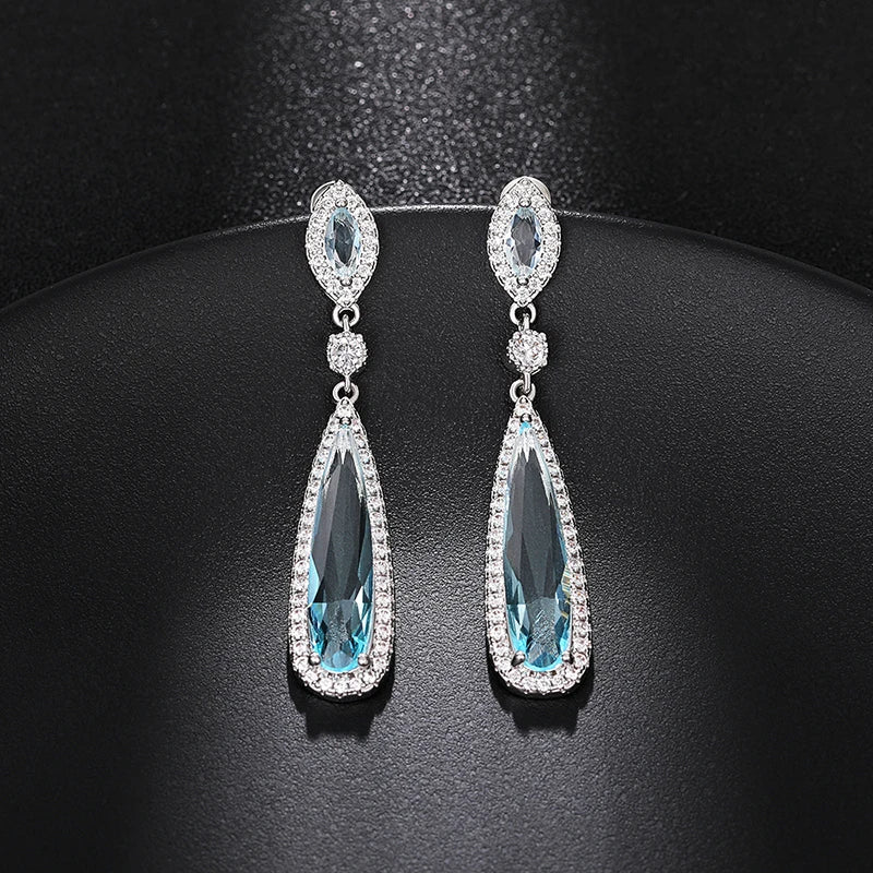 Aesthetic Light Blue Dangle Earrings for Women Fashion Contracted Design Temperament Lady Earrings Wedding Party Jewelry - EUFASHIONBAGS