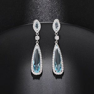 Aesthetic Light Blue Dangle Earrings for Women Fashion Contracted Design Temperament Lady Earrings Wedding Party Jewelry