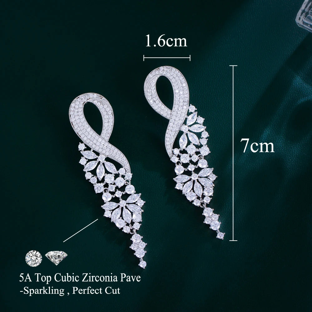 Chunky Shiny White Cubic Zirconia Setting Long Drop Dangling Wedding Engagement Bridal Party Earrings for Women - EUFASHIONBAGS