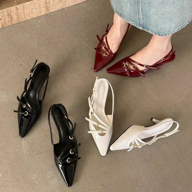 High Heeled Sandals for Women Sexy Pointed Toe Slingbacks Dress Shoes Ladies Elegant Belt Buckle Band Mule Women Pumps