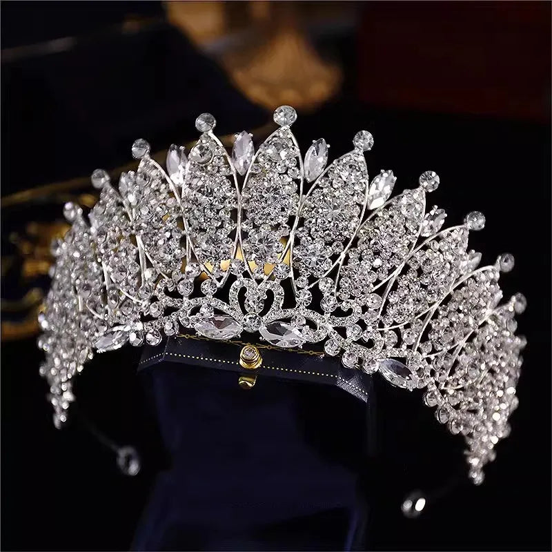 Baroque Luxury Handmade Crystal Bridal Tiaras Cubic Zircon Big Crown Rhinestone Pageant Diadem Headband Wedding Hair Accessories