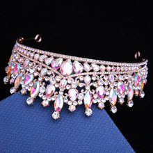 Load image into Gallery viewer, Luxury Pink Crystal Wedding Crown Royal Queen Tiaras Headband AB Color Rhinestone Bridal Headdress Bride Diadem Hair Accessories