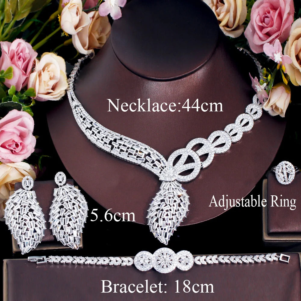 4pcs Dangle Drop Cubic Zircon White Gold Plated Big Nigerian Dubai Wedding Bridal Costume Jewelry Sets T650 - EUFASHIONBAGS