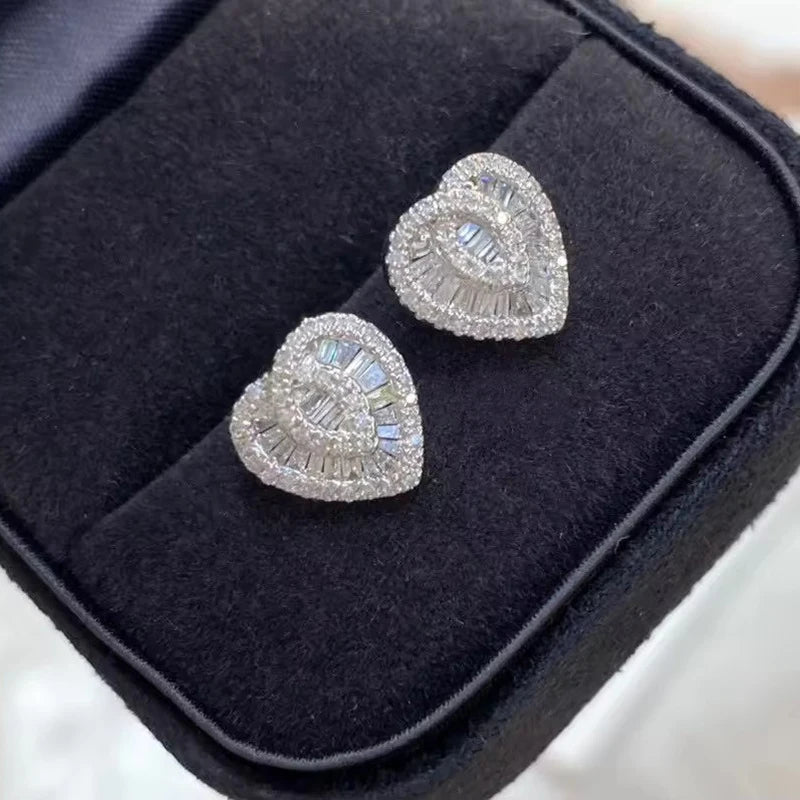 Sweet Lady Love Heart Stud Earrings with Brilliant Cubic Zirconia Fashion Engagement Accessories Bridal Wedding Jewelry - EUFASHIONBAGS