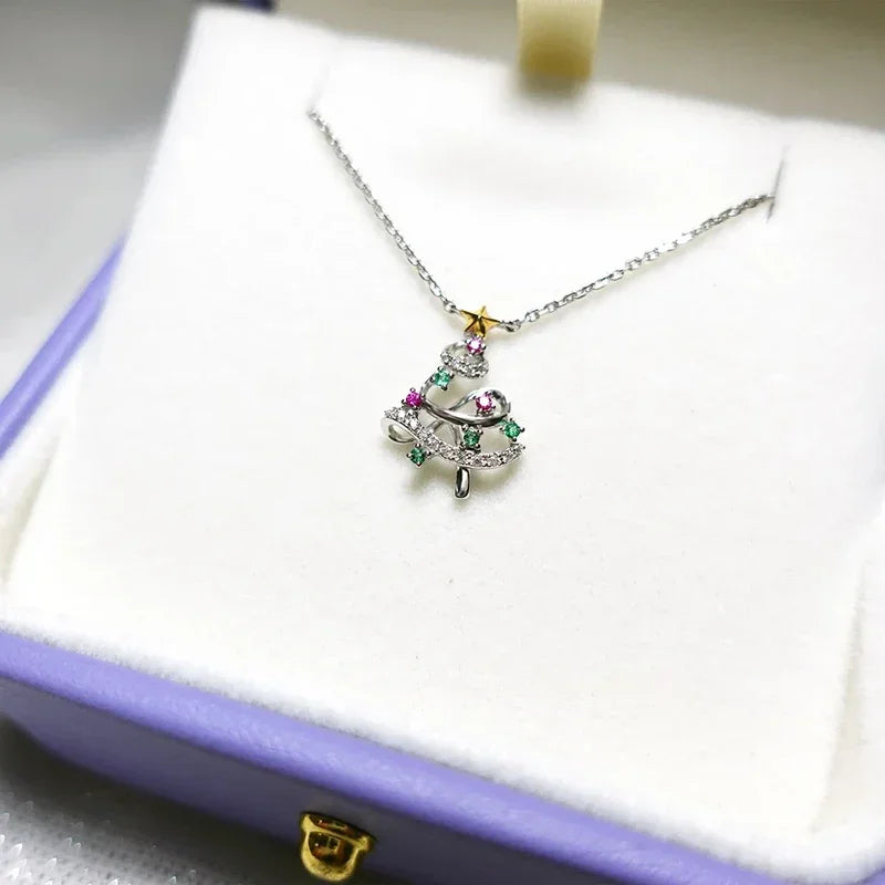 Colorful Christmas Tree Necklace for Women Newly Designed New Year Pendant Necklace Exquisite Girl Gift Statement Jewelry - EUFASHIONBAGS