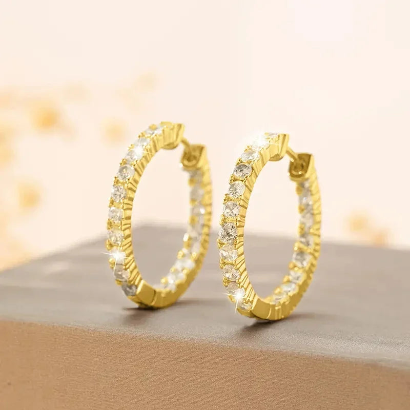 Luxury Circle Earrings for Women Full with Cubic Zirconia Daily Wear Elegant Female Hoop Earrings Fashion Jewelry - EUFASHIONBAGS