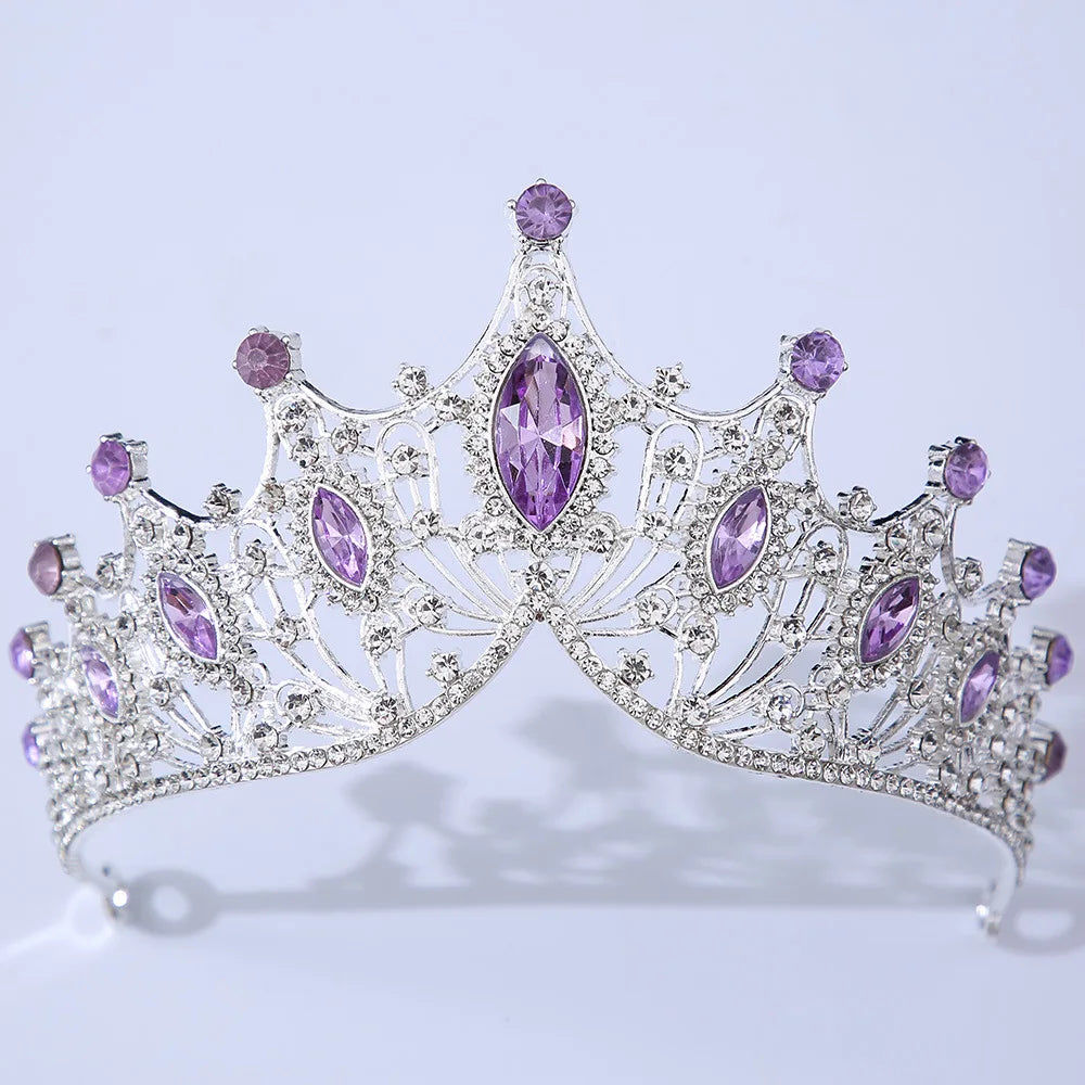 Baroque Luxury Bling Purple Crystal Bridal Tiaras Witch Crowns Women Rhinestone Pageant Diadem Wedding Costume Hair Accessories