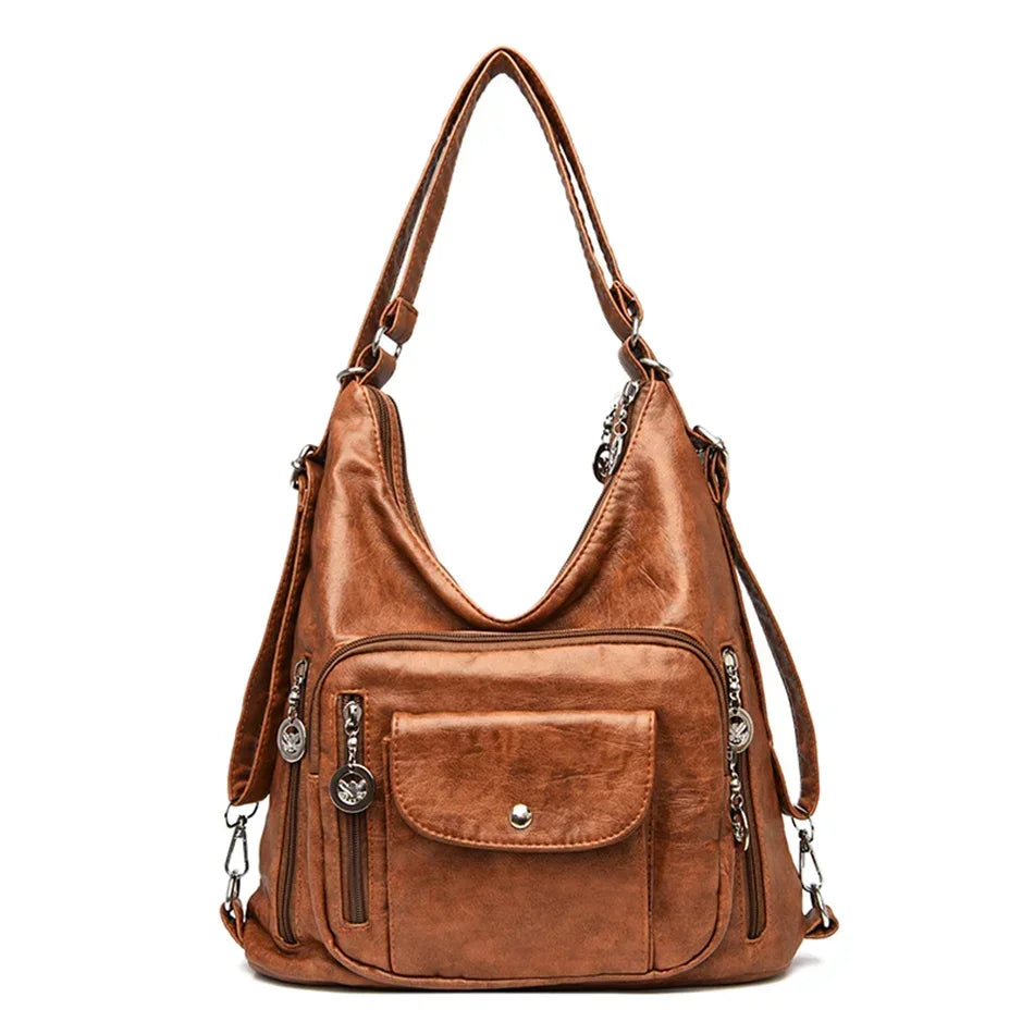 3 In 1 Women Back Pack Bagpack Vintage Women Bag Retro Pu Leather Casual Tote Designer Shoulder Bag Women's Handbag Sac