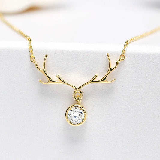 Elk Antler Pendant Necklace Women for Christmas New Year Luxury Trendy Cubic Zirconia Necklace Fashion Jewelry - EUFASHIONBAGS