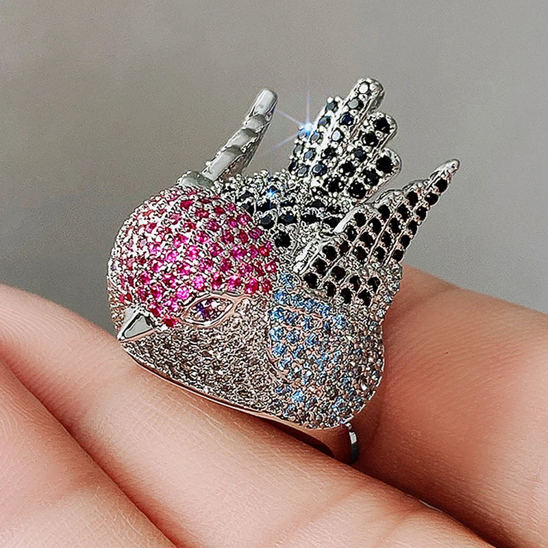 Rainbow Bird Rings for Women Hyperbole Female Finger Accessories Party Special-interested Girl Gift BlingTrendy Jewelry - EUFASHIONBAGS