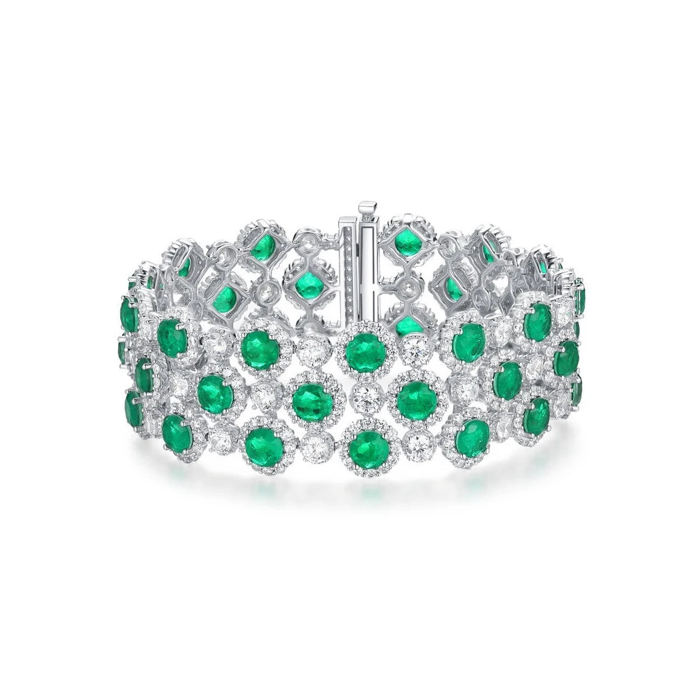 Super Luxury Chunky Green Round Cubic Zirconia Big Wide Bridal Wedding Banquet Multiple Bracelets for Women - EUFASHIONBAGS