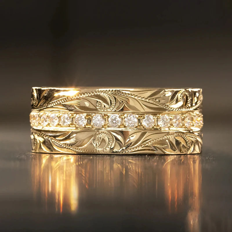 Aesthetic Carved Pattern Wedding Band Women Rings Silver Color/Gold Color Luxury Trendy Female Rings for Party Jewelry