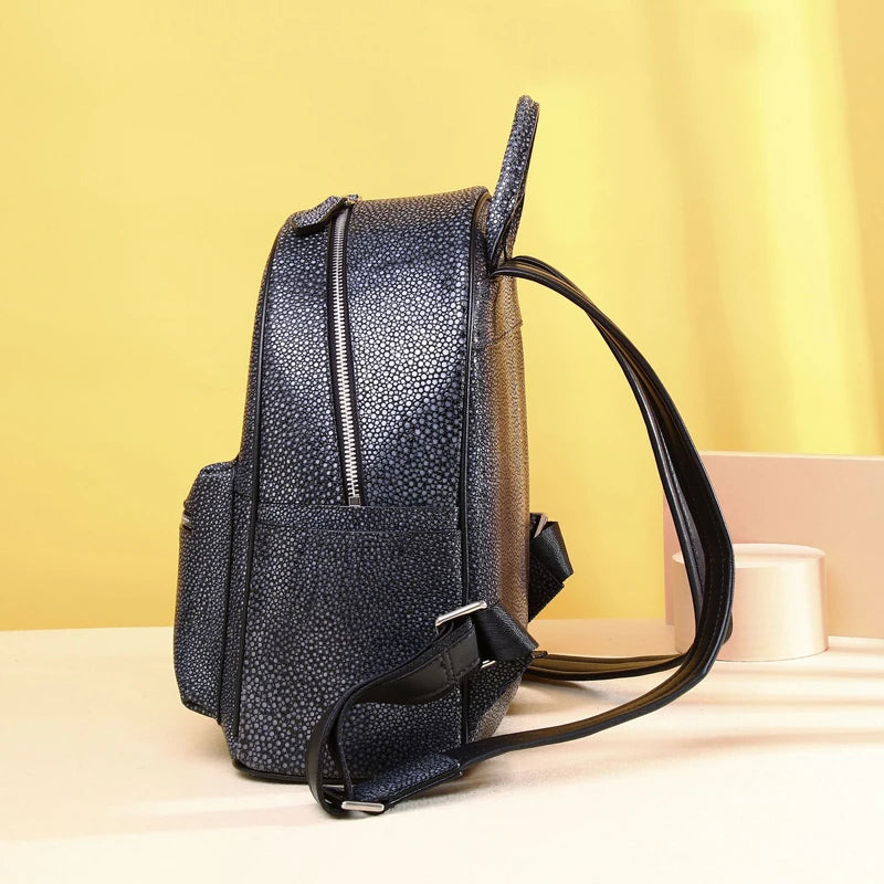 Winter New Women's Backpack Casual High Capacity Backpack Pearl Fishskin Bags Genuine Leather Schoolbag Female Bag - EUFASHIONBAGS