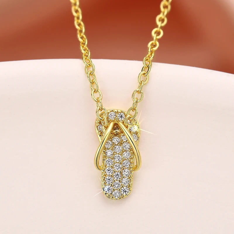 Fancy Slipper Shaped Pendant Necklace Female Cute Girls Gold Color Bright CZ Jewelry for Daily Life Delicate Accessories