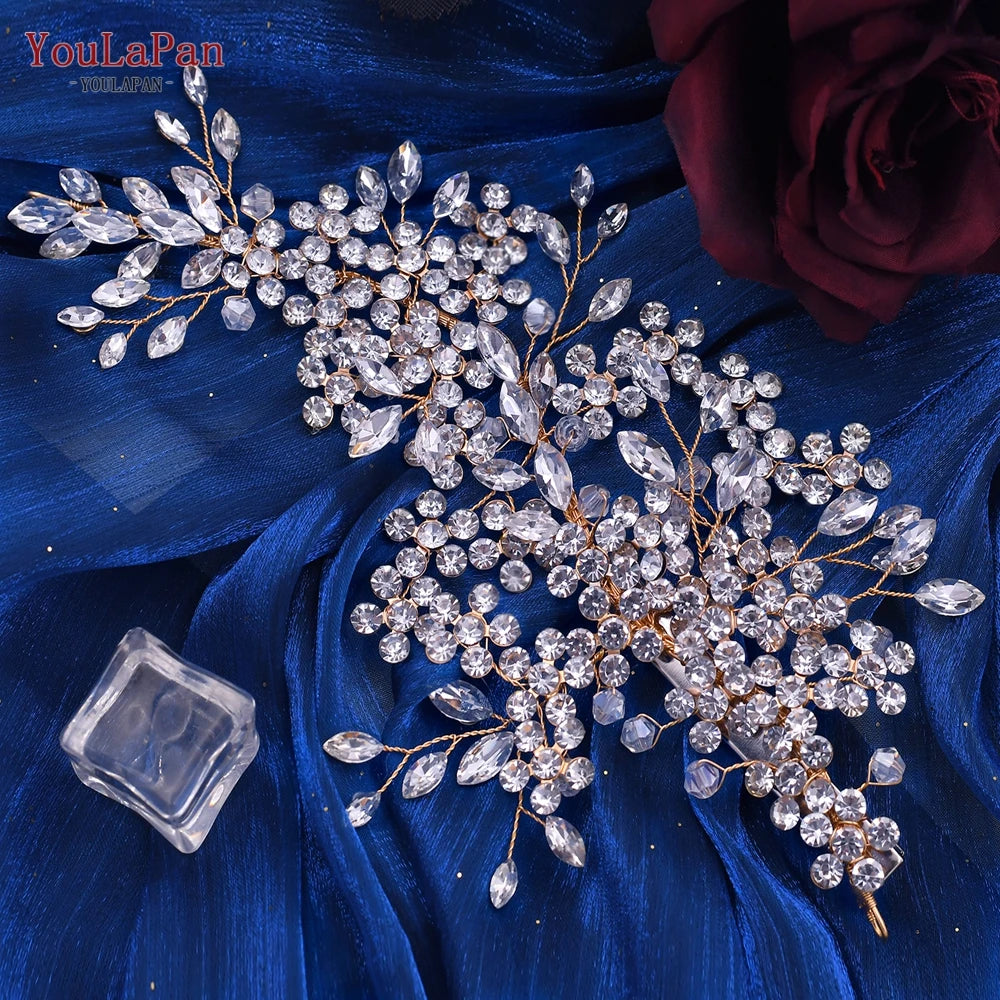 Luxury Crystal Bridal Headpiece Floral Wedding Hair Vine Clip Party Prom Hair Jewelry Brides Hair Accessories - EUFASHIONBAGS