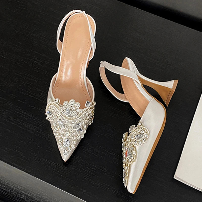 Spring Summer Fashion Crystal Rhinestone Women Pumps Sexy Pointed Toe Red High Heels Party Wedding Prom Shoe Sandal Female - EUFASHIONBAGS