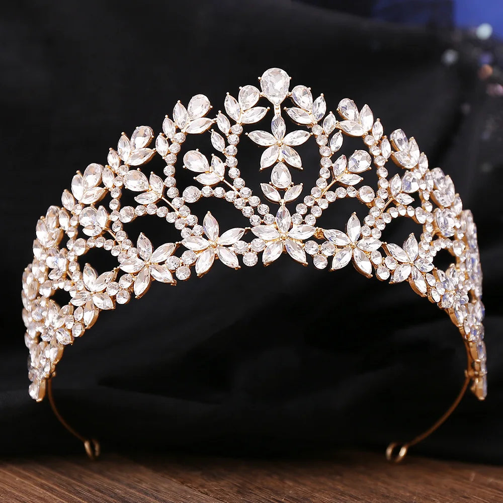 Vintage Baroque Style Rhinestone Bridal Leaf Crystal Crown Wedding Headdress Floral Diadem Party Accessories Pageant Queen Tiara