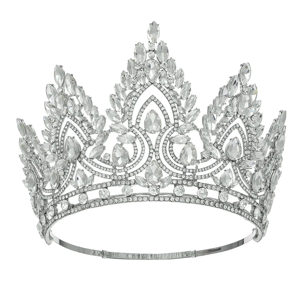 Luxury Big Miss Universe Round Crowns Forest Crystal Rhinestone Wedding Tiaras Bridal Hair Accessories Diadem Wedding Headpiece - EUFASHIONBAGS