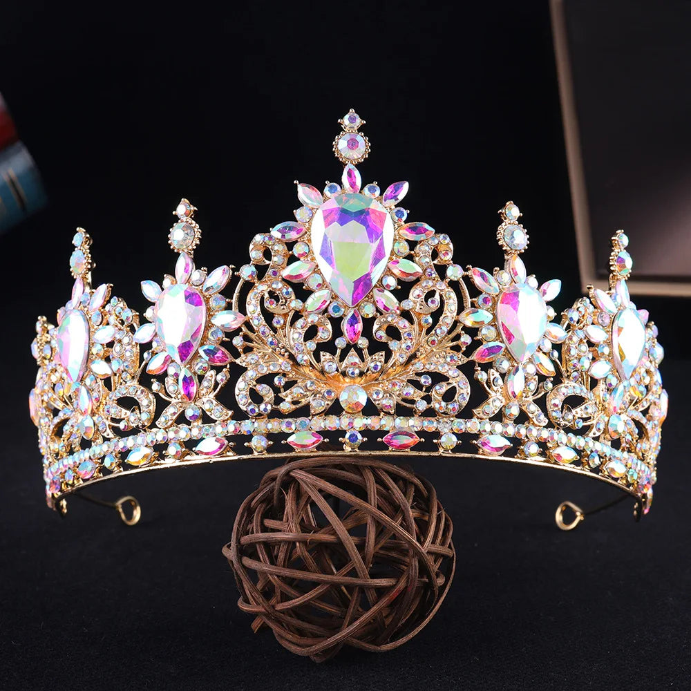 Baroque Luxury AB Color Crystal Bridal Tiaras Cubic Zircon Crowns Rhinestone Pageant Diadem Headpieces Wedding Hair Accessories - EUFASHIONBAGS