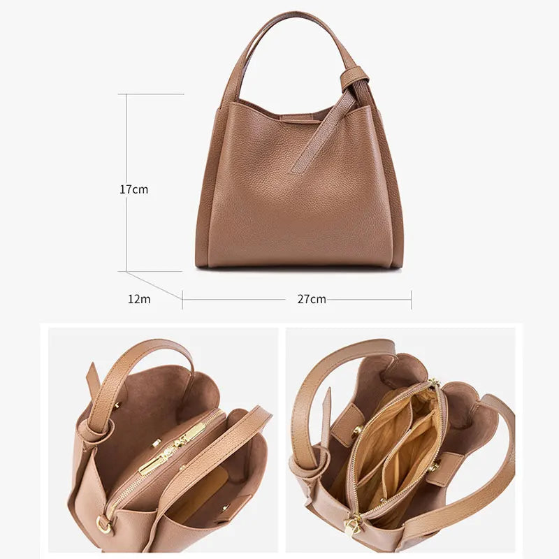 Genuine Leather Women's Bucket Bag Luxury Designer High Quality Cowhide Women Crossbody Shoulder Bags Large Handbag