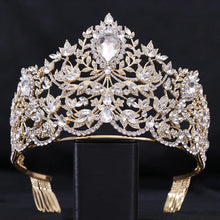 Cargar imagen en el visor de la galería, Baroque European Big Luxury Crystal Bride Wedding Crown Large Rhinestone Drop Queen Tiara Party Show Hair Jewelry Accessory Gift