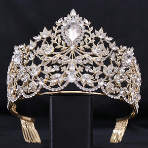 Baroque European Big Luxury Crystal Bride Wedding Crown Large Rhinestone Drop Queen Tiara Party Show Hair Jewelry Accessory Gift