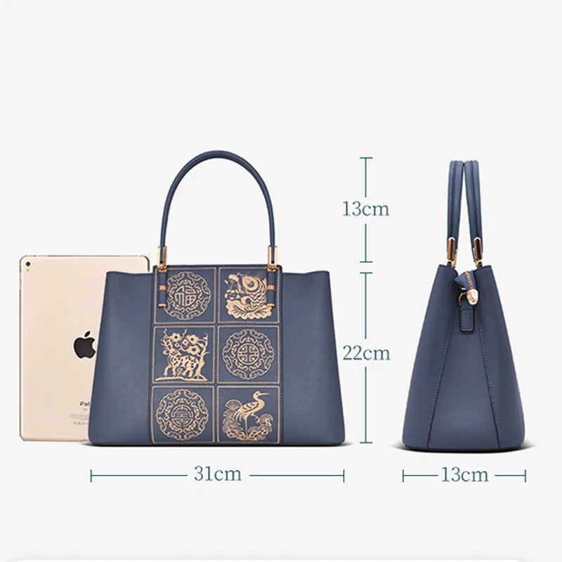 Luxury Handbag Real Cowhide Leather Fashion Embroidery Women's Leather Bags Designer Handbags Quality Women's Bag