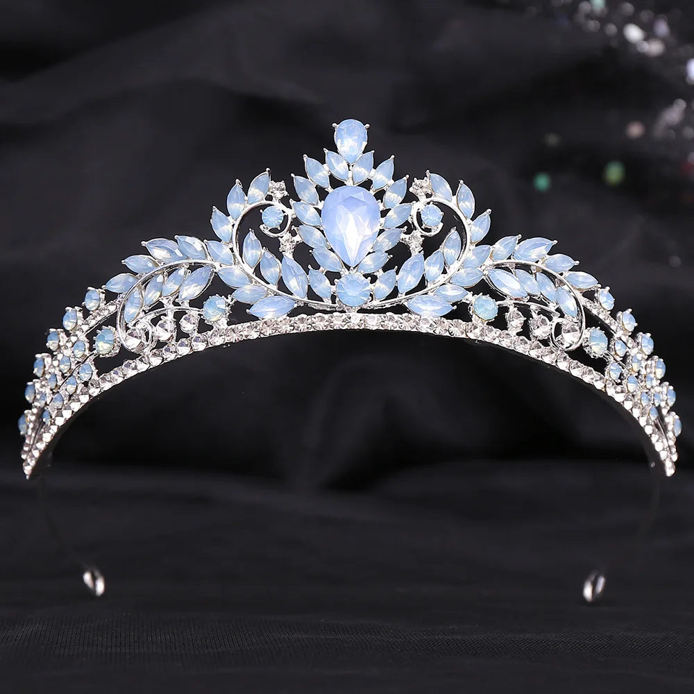 Different Style Silver Color Blue Opal Crystal Bridal Tiaras Crown Rhinestone Pageant Prom Diadem Wedding Hair Dress Accessories - EUFASHIONBAGS