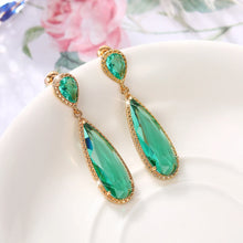 Carica l&#39;immagine nel visualizzatore di Gallery, Green/Purple Long Water Drop Shape CZ Earrings for Women Temperament Lady&#39;s Dangle Earrings Wedding Love Jewelry