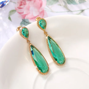 Green/Purple Long Water Drop Shape CZ Earrings for Women Temperament Lady's Dangle Earrings Wedding Love Jewelry