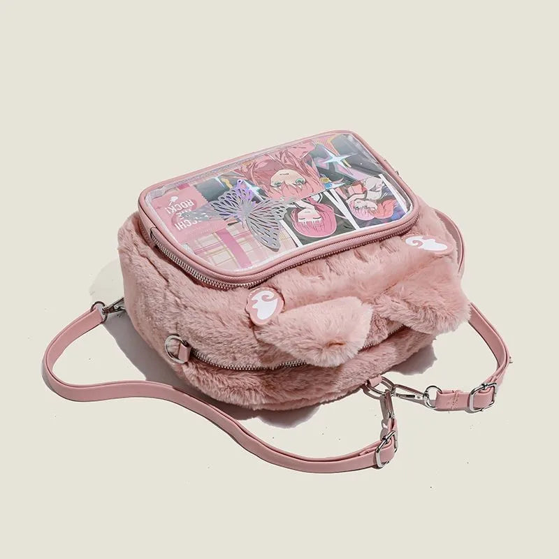 Sweet Cute Cat Pink Mini Backpack Women Harajuku Aesthetic Plush Soft Ita Bag Messenger Bag Student Kawaii Backpacks