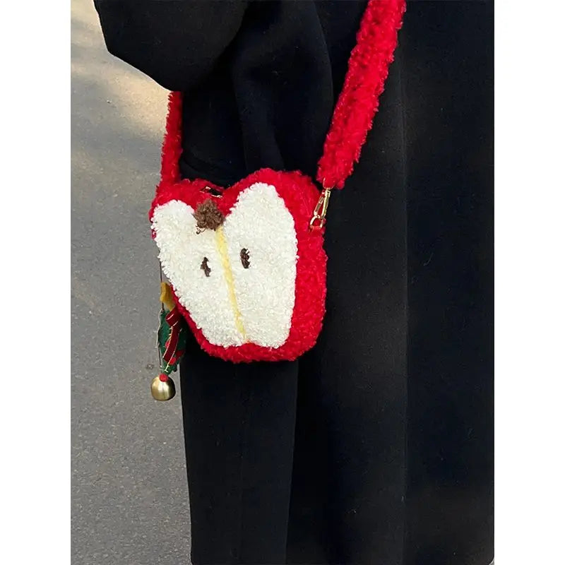 Christmas Red Y2k Crossbody Bag Women Versatile Plush Lamb Wool Cute Apple Bags Aesthetic Handbag Gift - EUFASHIONBAGS