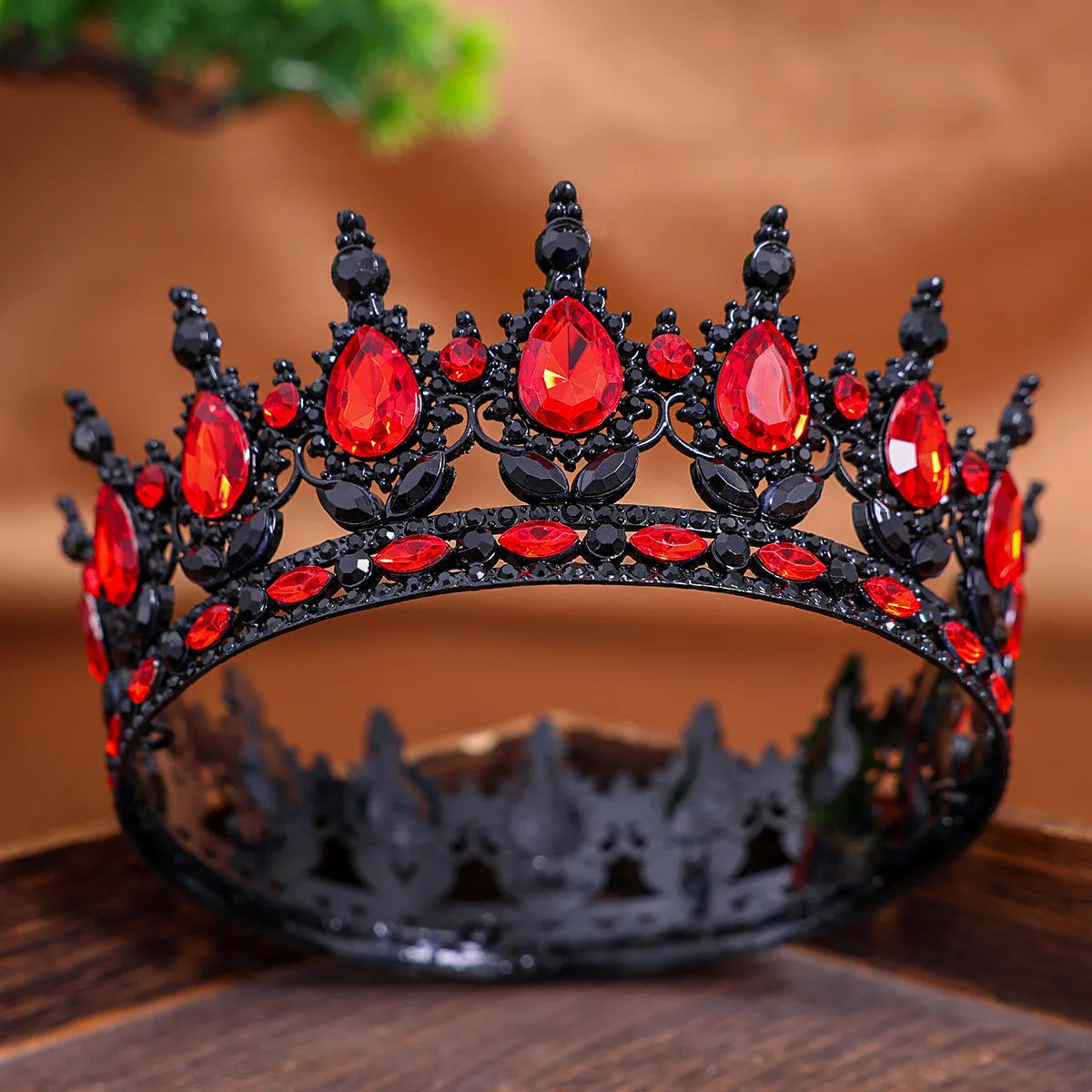 Baroque Royal Queen King Black Crystal Tiaras Crown Women Princess Prom Wedding Tiaras Full Round Diadem Bridal Hair Accessories - EUFASHIONBAGS